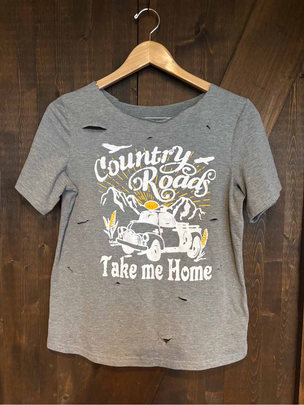 Distressed “Country Roads Take Me Home” Graphic Tee